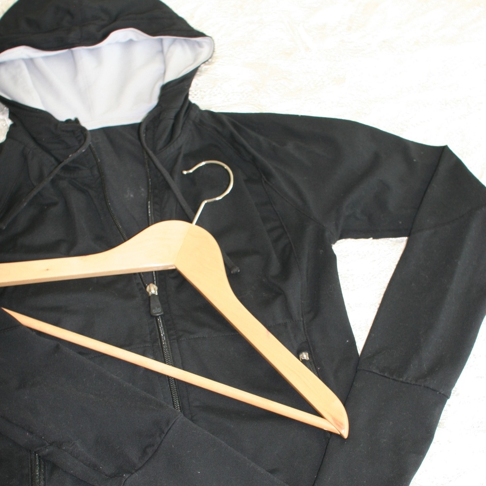ALO Black Active Full Zip Jacket with hoodie